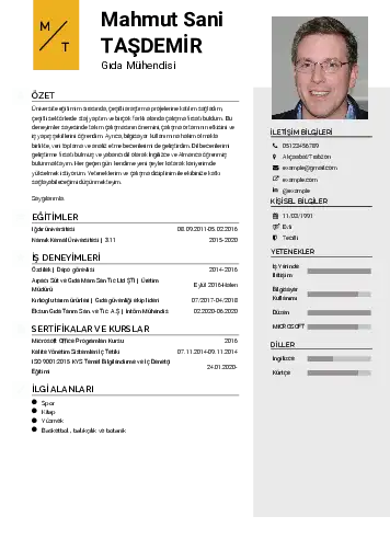 Gıda Mühendisi CV Örnekleri cv indir